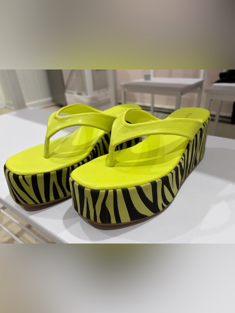 Dollskill Neon zebra print Platform Thong Sandals